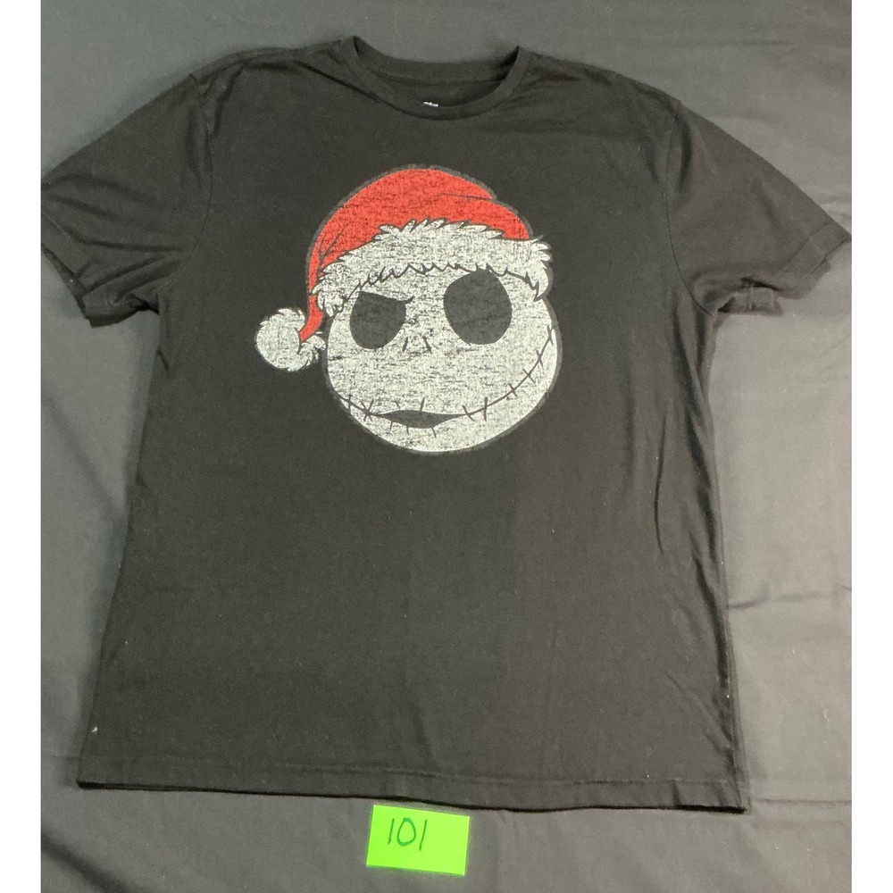 Disney Nightmare Before Christmas Jack Skellington Santa Hat T-Shirt Black L